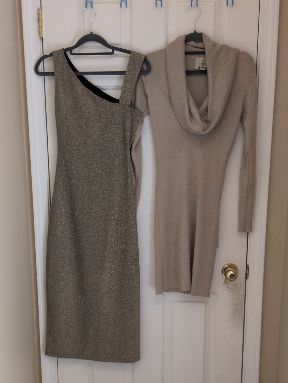 Two Womens' Gold Stretchy Party Dresses